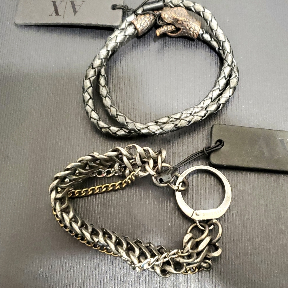 2pc of ARMANI EXCHANGE BRACELETS, FAUX LEATHER AND METAL NWT